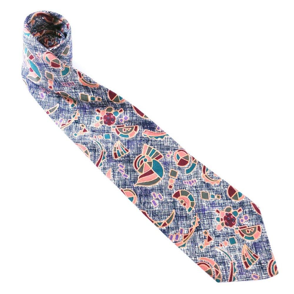 Johnny Carson Men Necktie 100% Cotton Geometric Multicolor 59x3.75 - NWOT